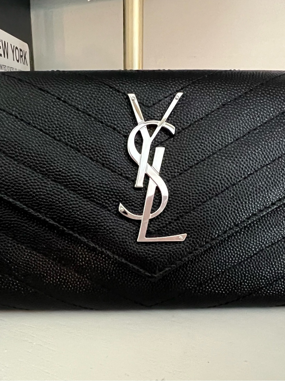 Saint Laurent Black Monogram Matelasse Leather Flip Wallet with YSL Logo - Picture 3 of 10